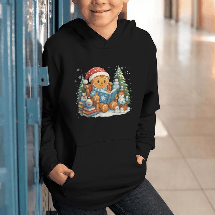 Gingerbread Reading Book Lovers Christmas Bookworm Librarian Graphic Youth Hoodie
