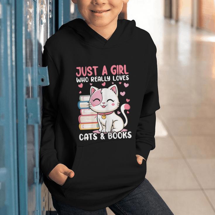 Girl Who Loves Cats And Books Cute Graphic Youth Hoodie