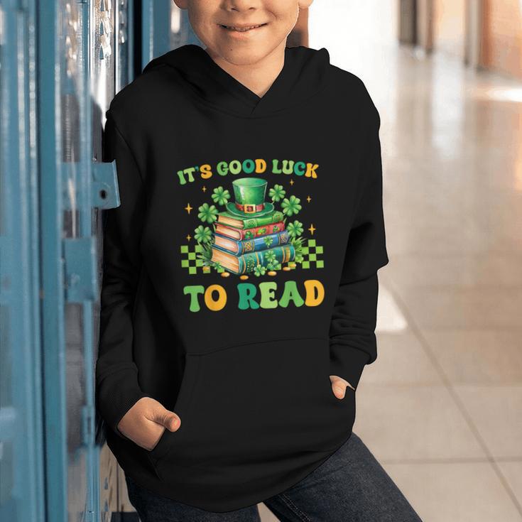 Goods Luck Read Librarian Book Patrick Days Shamrock Clover Graphic Youth Hoodie