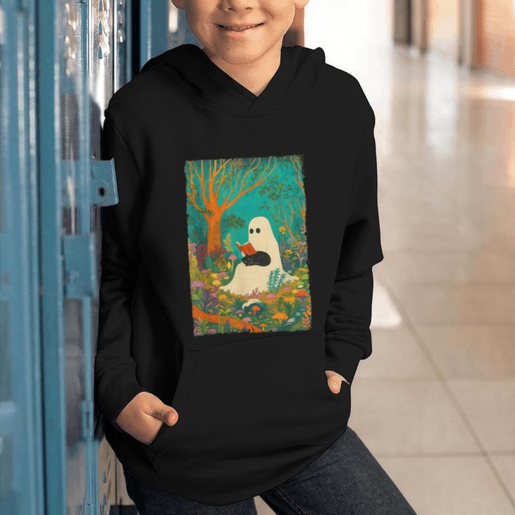 Groovy Ghost Reading Book Cat Halloween Ghost Teacher Graphic Youth Hoodie Groovy Ghost Reading Book Cat Halloween Ghost Teacher Graphic Youth Hoodie