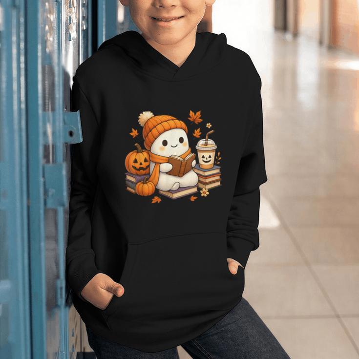 Halloween Ghost Reading Book Lovers Coffee Girl Women Graphic Youth Hoodie
