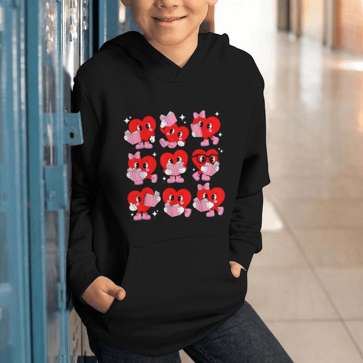Heart Reading Books Valentine Teacher Boys Girls Book Lover Graphic Youth Hoodie