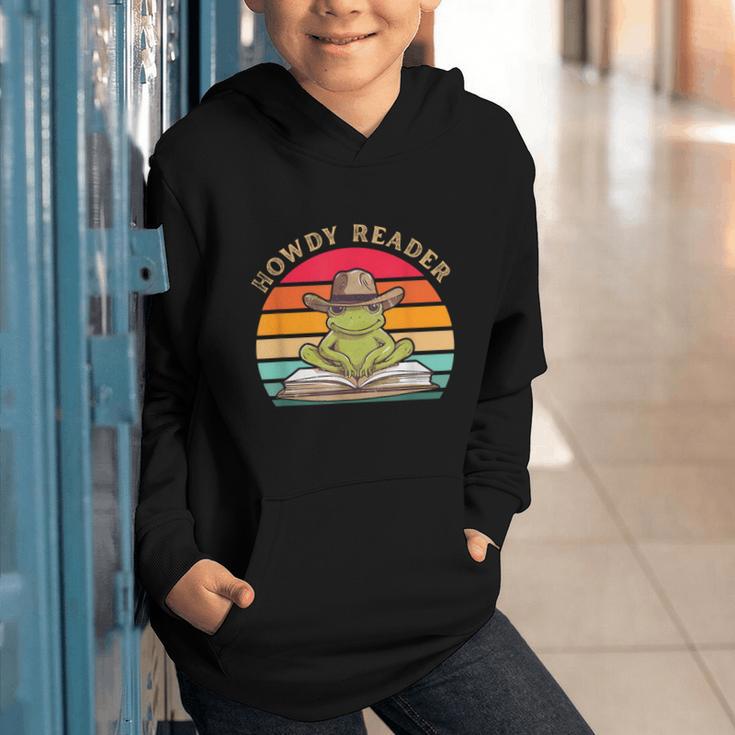 Howdy Reader Frog Reading Book Vintage Graphic Youth Hoodie