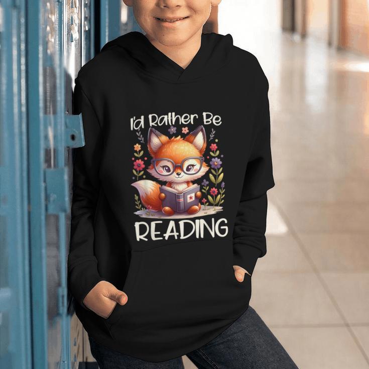 I'd Rather Be Reading Cute Fox Book Lover Reader Bookworm Graphic Youth Hoodie