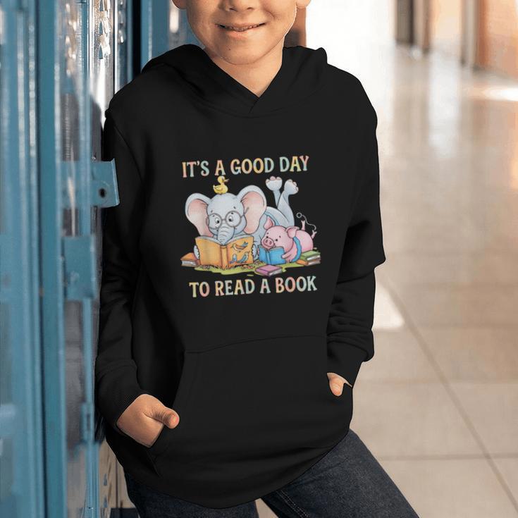 Its A Good Day To Read A Book Cute Pig & Elephant Adventure Graphic Youth Hoodie