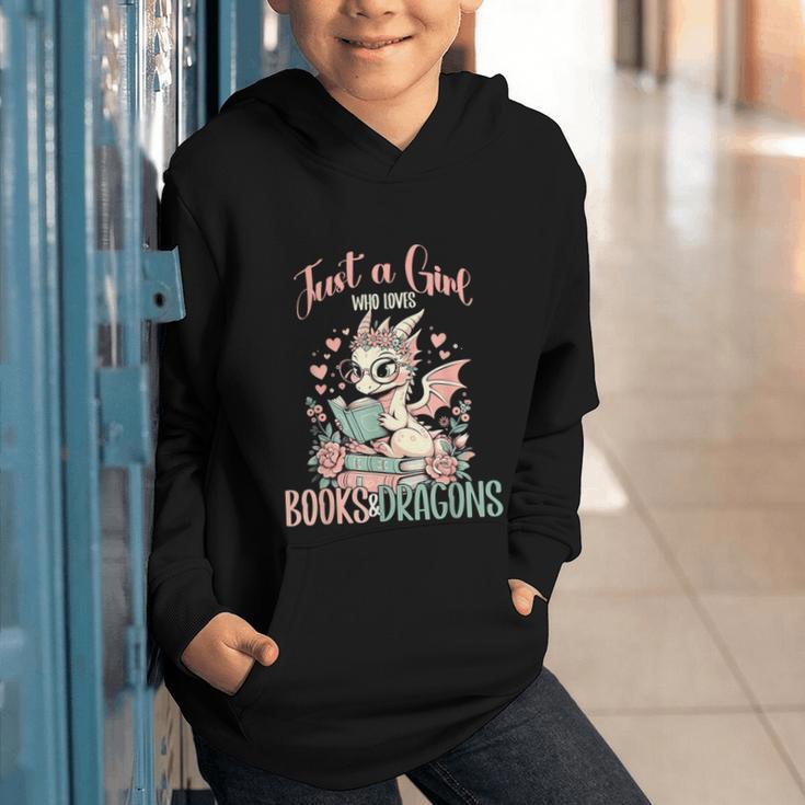 Just a Girl Who Loves Books And Dragons Book Dragon Lover Graphic Youth Hoodie
