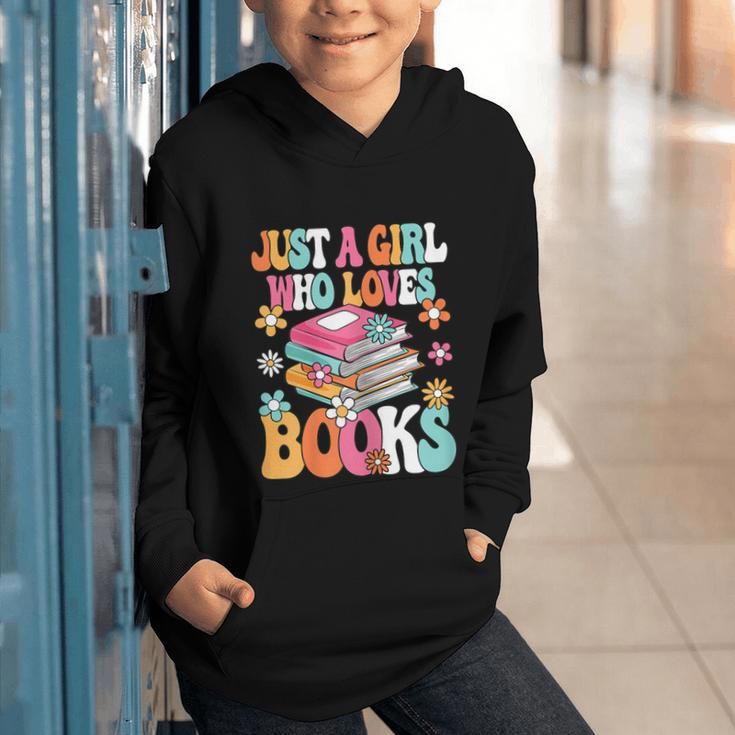Just A Girl Who Loves Books Reading Cute Bookworm Girls Kids Graphic Youth Hoodie