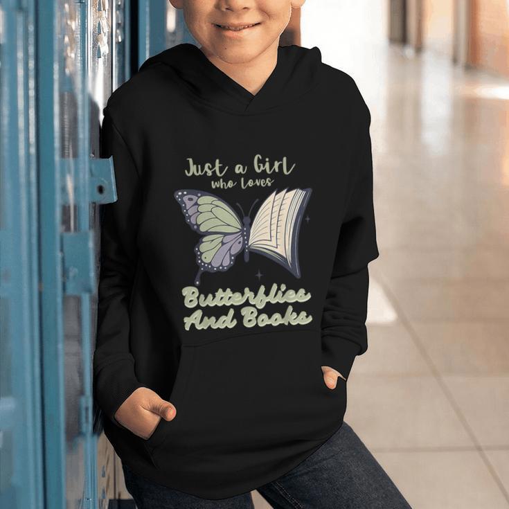 Just a Girl Who Loves Butterflies And Books Butterfly Graphic Youth Hoodie