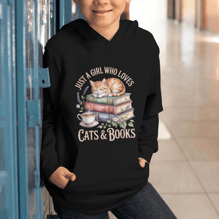 Just A Girl Who Loves Cats And Books Reading Librarian Graphic Youth Hoodie