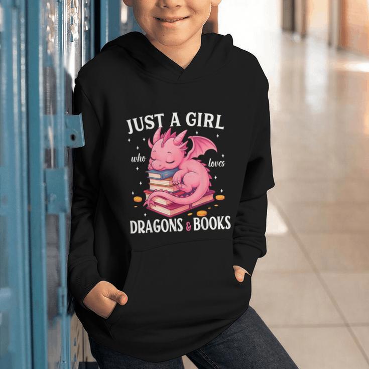 Just A Girl Who Loves Dragons And Books Dragon Reading Lover Graphic Youth Hoodie