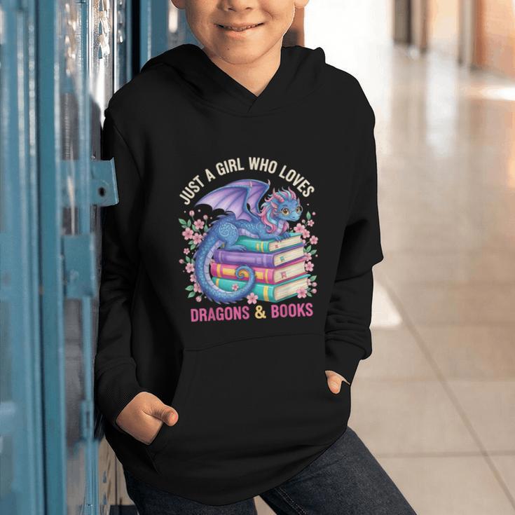 Just a Girl Who Loves Dragons And Books Dragon Reading Graphic Youth Hoodie Just a Girl Who Loves Dragons And Books Dragon Reading Graphic Youth Hoodie