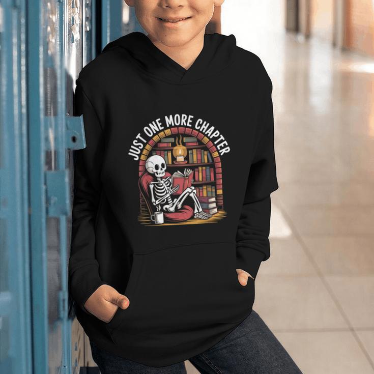 Just One More Chapter Skeleton Reading Cozy Books Graphic Youth Hoodie
