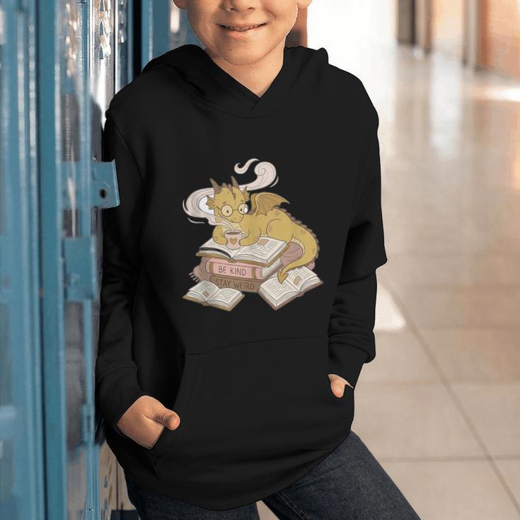 Be Kind Stay Weird Read Books Cute Dragon Graphic Youth Hoodie