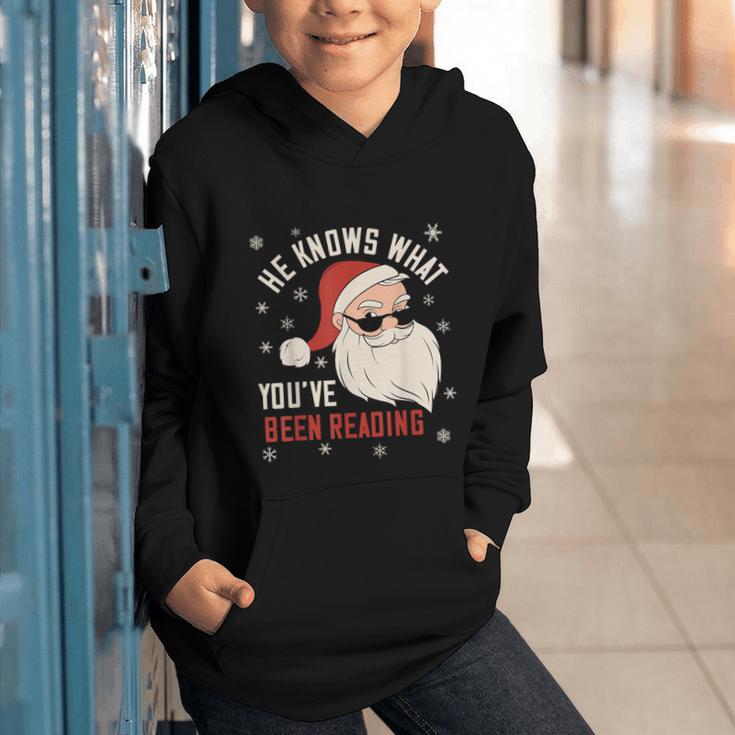 He Knows What You'Ve Been Reading Book Lover Women Santa Graphic Youth Hoodie
