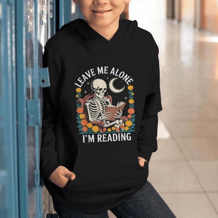 Leave Me Alone Skeleton Reading Book Floral Moon Librarian Graphic Youth Hoodie
