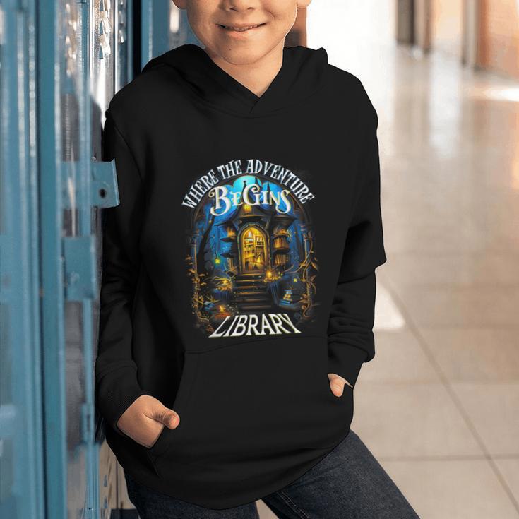 Library Where The Adventure Begins Book Reading Quote Graphic Youth Hoodie