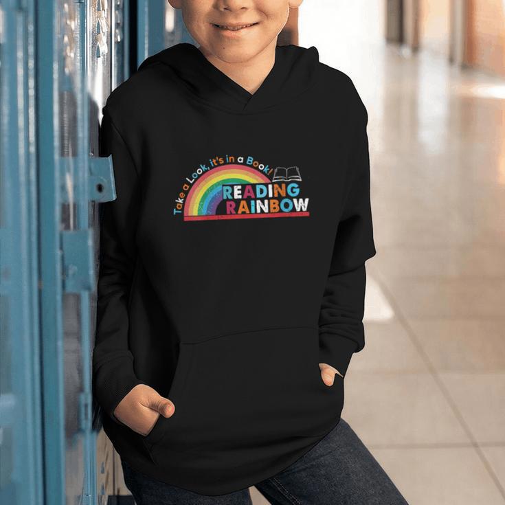 Take A Look A Book Vintage Reading Librarian Rainbow Graphic Youth Hoodie