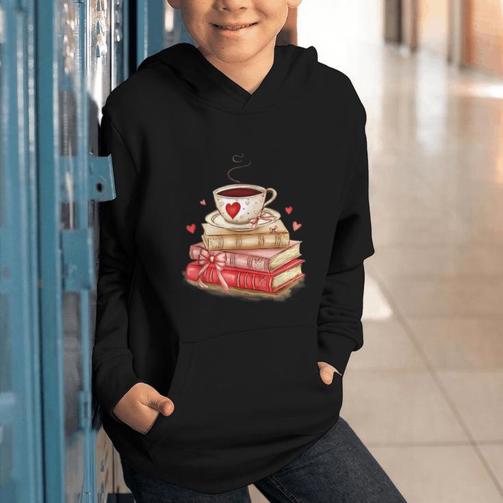 Love Book Coffee Heart Coquette Bow Valentines Day Graphic Youth Hoodie Love Book Coffee Heart Coquette Bow Valentines Day Graphic Youth Hoodie