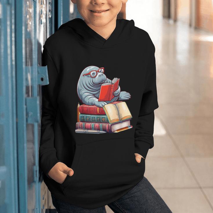 Manatee Reading Books Matching Bookworm Readers Librarian Graphic Youth Hoodie