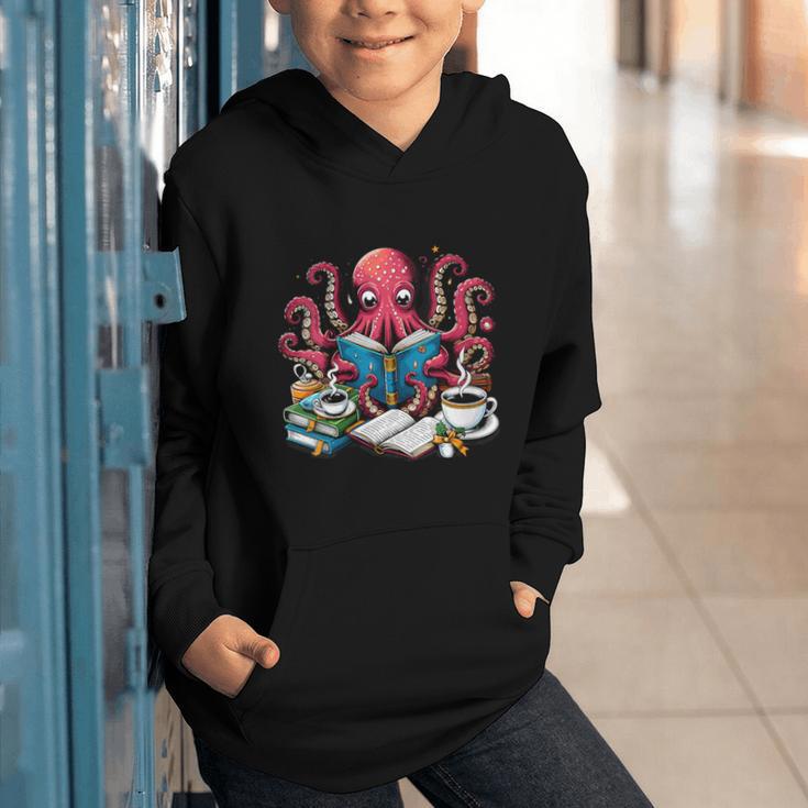 Octopus Reading Book Coffee Lover Bookaholic Bookworm Reader Graphic Youth Hoodie
