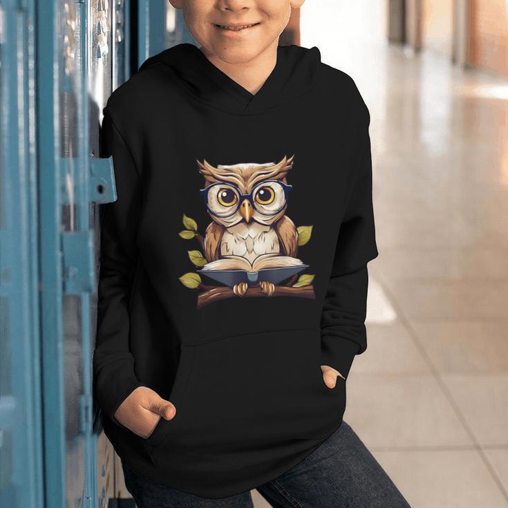 Owl Reading A Book Perched On A Branch Bookworm Graphic Youth Hoodie Owl Reading A Book Perched On A Branch Bookworm Graphic Youth Hoodie