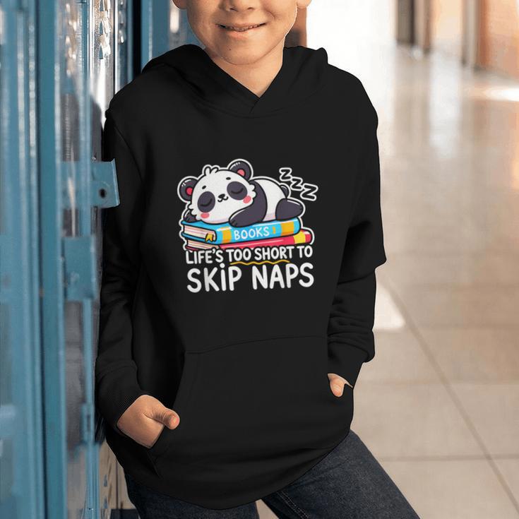 Panda Napping On Books Life’s Too Short To Skip Naps Graphic Youth Hoodie