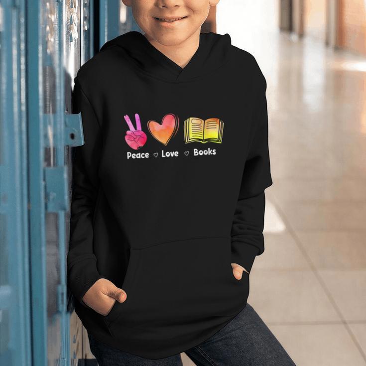 Peace Love Books Reader Librarian Library Book Graphic Youth Hoodie