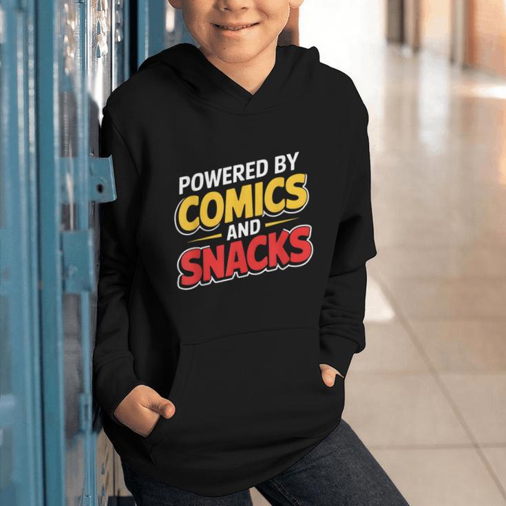 Powered By Comics And Snacks Comic Book Lover Graphic Youth Hoodie Powered By Comics And Snacks Comic Book Lover Graphic Youth Hoodie