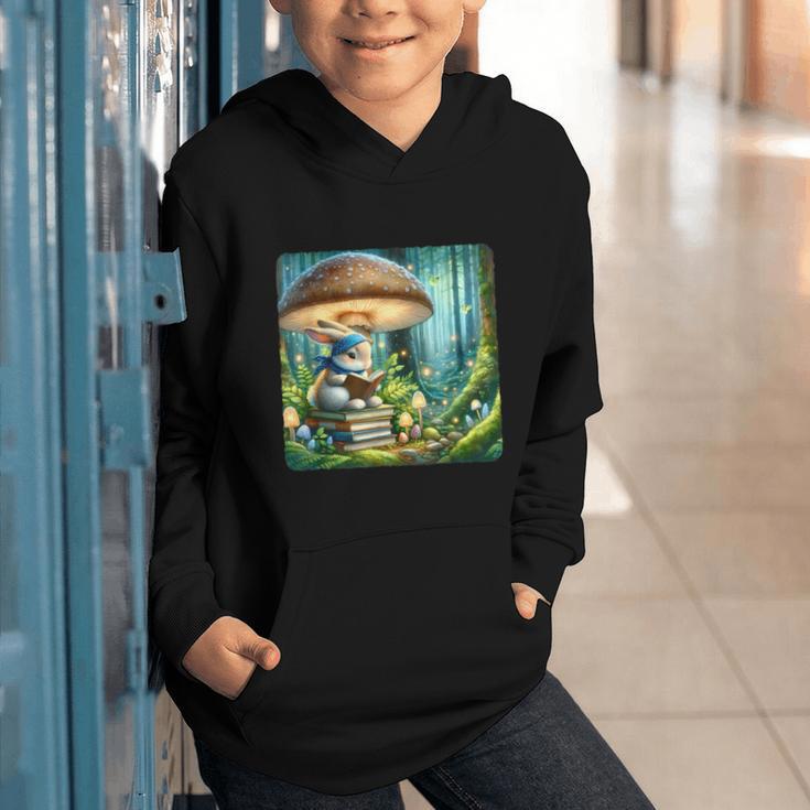 Rabbit Reading Book Under Large Mushroom Easter Bandana Graphic Youth Hoodie Rabbit Reading Book Under Large Mushroom Easter Bandana Graphic Youth Hoodie