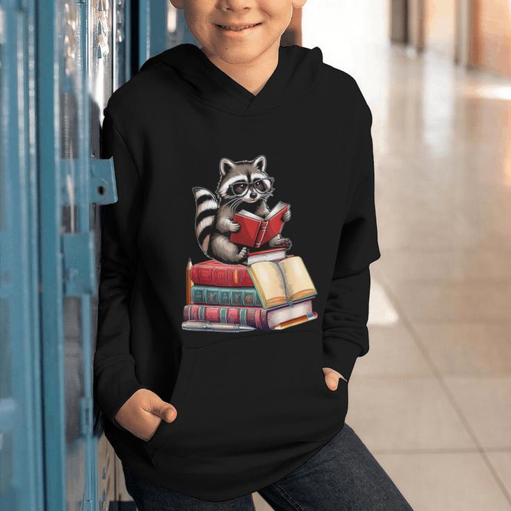 Raccoon Reading Books Matching Bookworm Readers Librarian Graphic Youth Hoodie