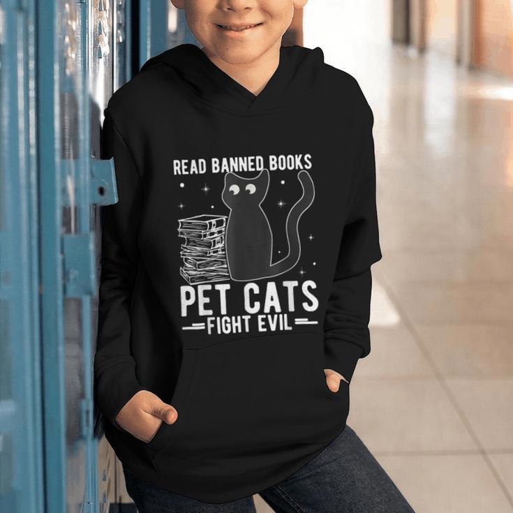 Read Banned Books Pet Cats Fight Evil Read Banned Books Graphic Youth Hoodie