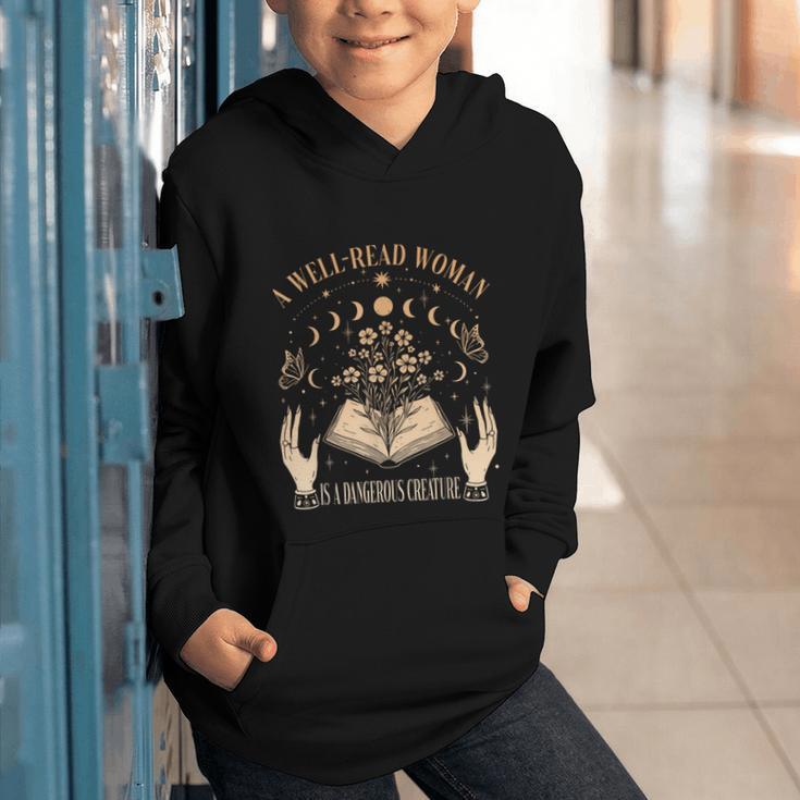 A Well Read Woman Is A Dangerous Creature Reading Book Lover Graphic Youth Hoodie