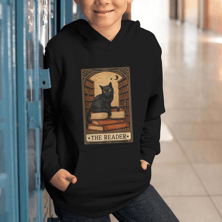 The Reader Cat Book Reading Halloween Tarot Card Graphic Youth Hoodie
