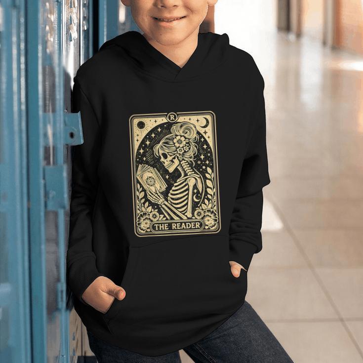 The Reader Tarot Card Book Lover Skeleton Reading Book Graphic Youth Hoodie