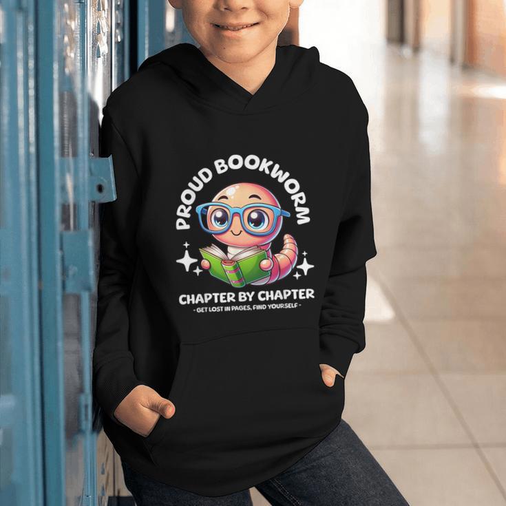 Reading Book Lovers Glasses Cartoon Worm Books Cute Bookworm Graphic Youth Hoodie