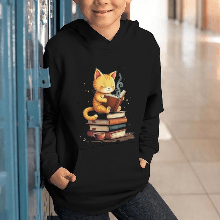 Reading Cat Books Cute Graphic Youth Hoodie