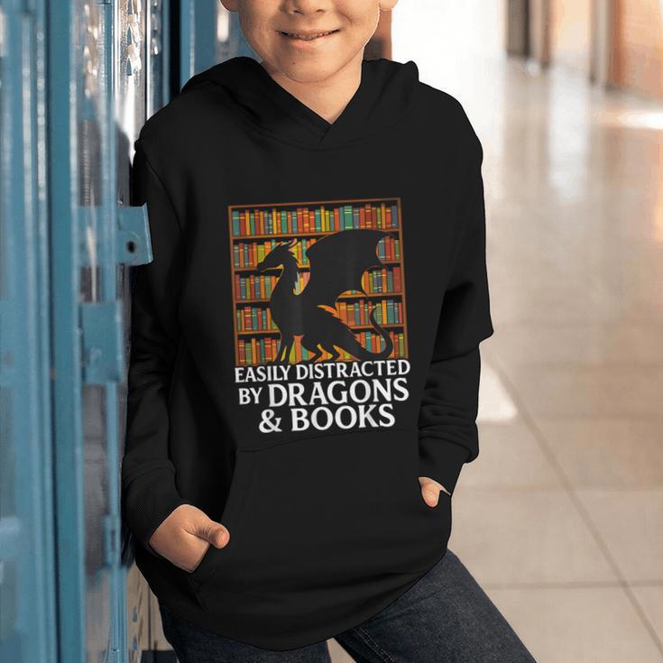 Reading Dragon Easily Distracted By Dragons And Books Graphic Youth Hoodie Reading Dragon Easily Distracted By Dragons And Books Graphic Youth Hoodie