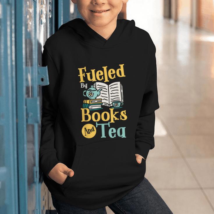 Reading Hobby Bookshelves Library Fueled By Books And Tea Graphic Youth Hoodie Reading Hobby Bookshelves Library Fueled By Books And Tea Graphic Youth Hoodie