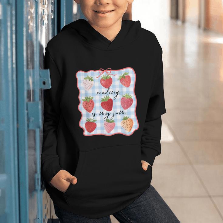 Reading Is My Jam Preppy Stawberry Bookworm Book Lover Nerd Graphic Youth Hoodie