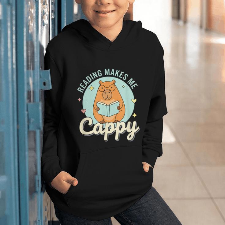 Reading Makes Me Cappy Bookworm Capybara Book Reading Graphic Youth Hoodie