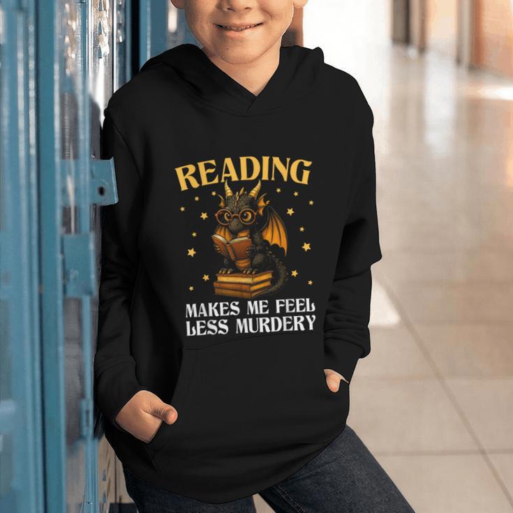 Reading Makes Me Feel Less Murdery Book Dragon Graphic Youth Hoodie