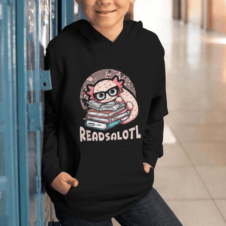 Readsalotl Axolotl Reading Books Glasses Bookworm Pun Fun Graphic Youth Hoodie