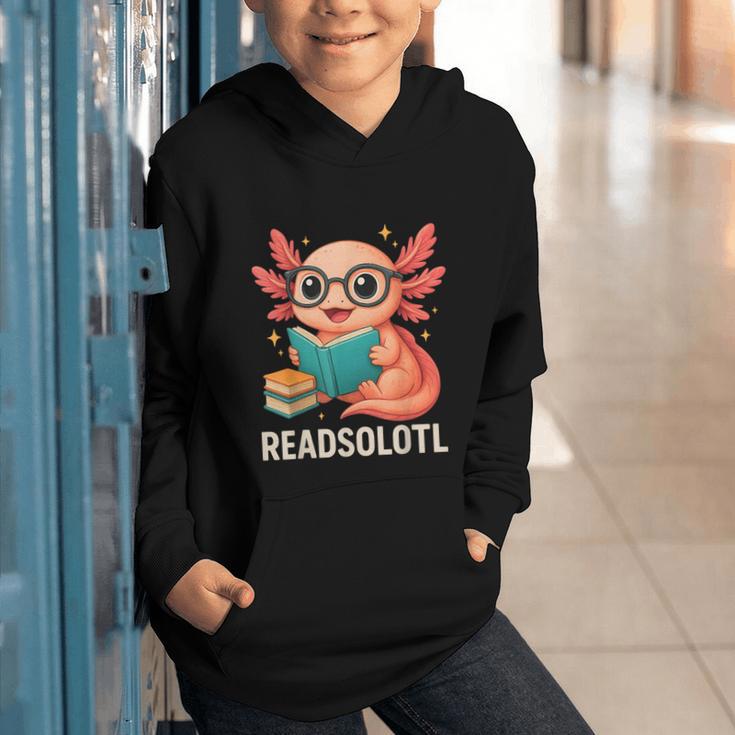 Readsolotl Kawaii Axolotl Reading Book Lover Graphic Youth Hoodie