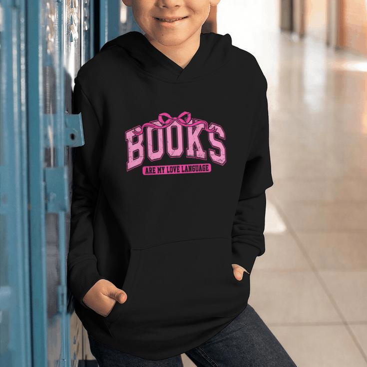 Retro Pink Coquette Bow Valentine Book Lover Varsity Graphic Youth Hoodie Retro Pink Coquette Bow Valentine Book Lover Varsity Graphic Youth Hoodie