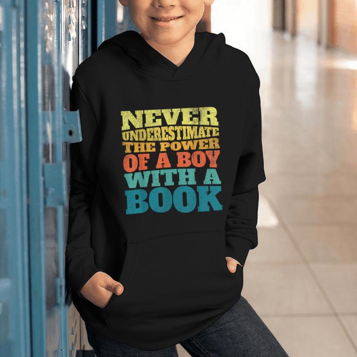 Retro Never Underestimate The Power Of a Boy With a Book Graphic Youth Hoodie