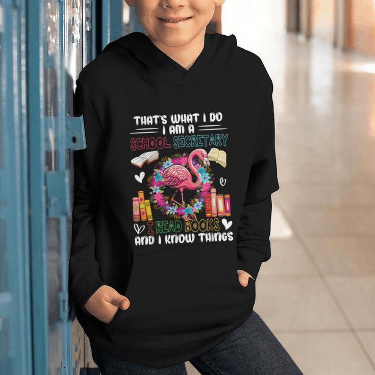 School Secretary Read Books And Know Things Flowers Flamingo Graphic Youth Hoodie School Secretary Read Books And Know Things Flowers Flamingo Graphic Youth Hoodie