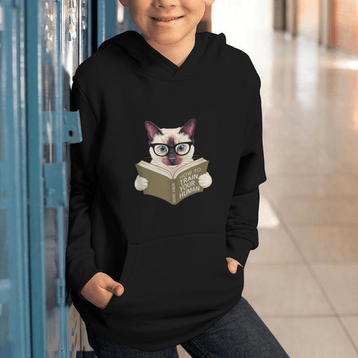Siamese Cat Reading Book How To Train Your Human Humorous Graphic Youth Hoodie