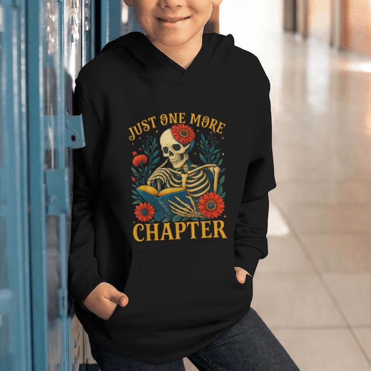 Skeleton Read Book Just One More Chapter Floral Book Lover Graphic Youth Hoodie