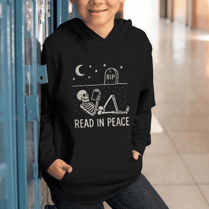 Skeleton Read In Peace Halloween Book Graphic Bookish Graphic Youth Hoodie