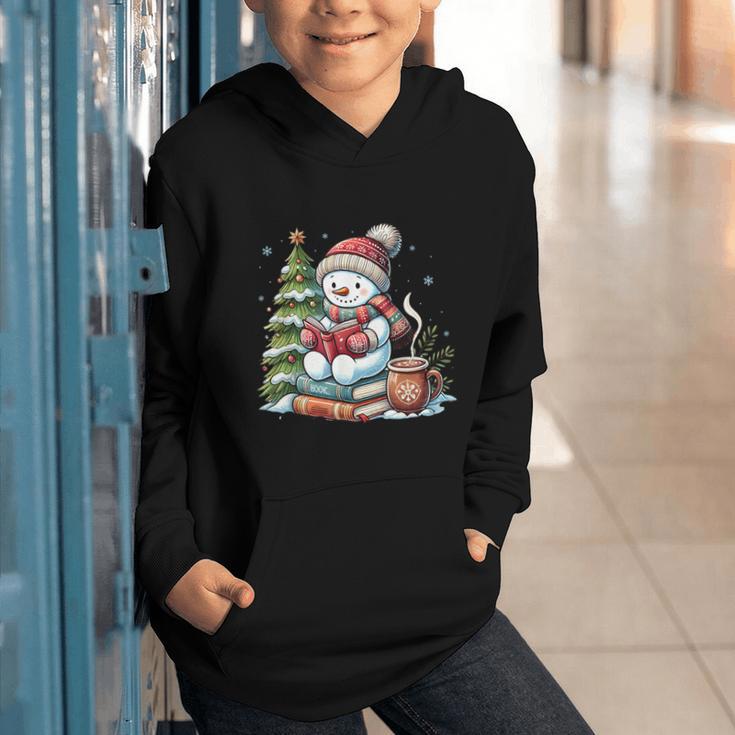 Snowman Reading Book Lovers Christmas Librarian Bookworm Graphic Youth Hoodie